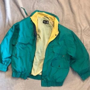 Teal 90s Rain Jacket with Yellow Accents